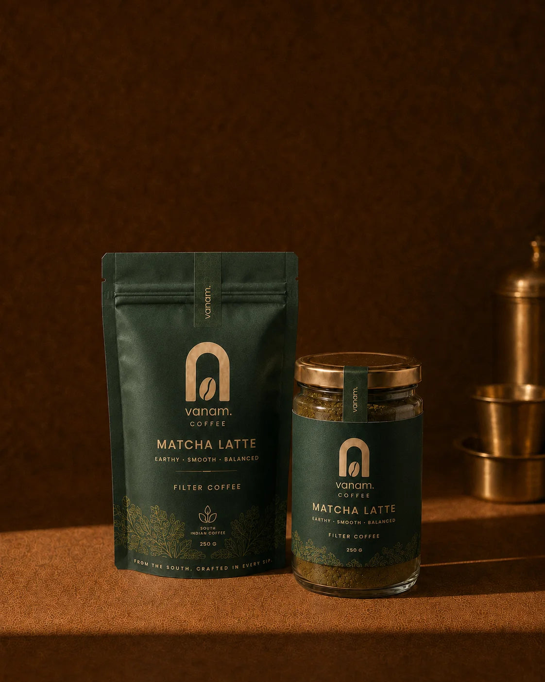 Matcha Latte coffee pouch and jar